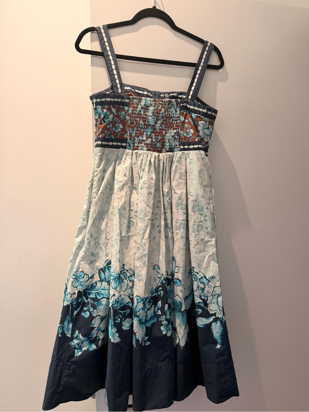 Maeve Floral Midi Dress in Brown, White, and Teal - Picture 4 of 4